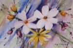 still life, floral, flowers, color, daisy, plumeria, bunch, bouquet, original watercolor painting, oberst